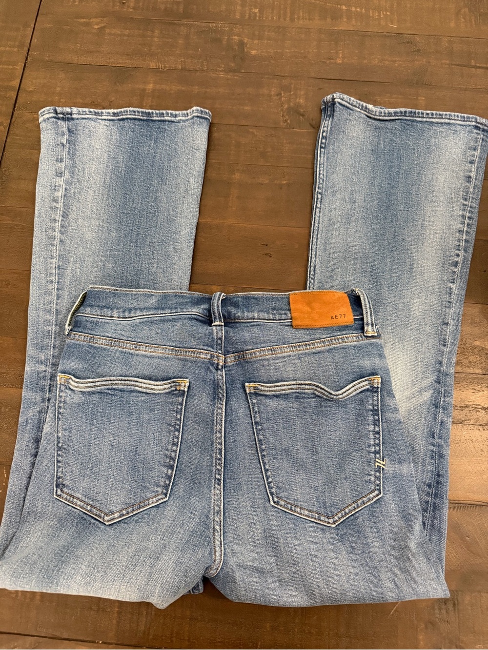 American Eagle Outfitters Light Blue Cropped Flare Jeans - Back Pocket Detail